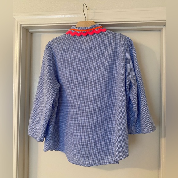 Vilagallo Lali Gingham Print Blouse Blue/White - Picture 2 of 5